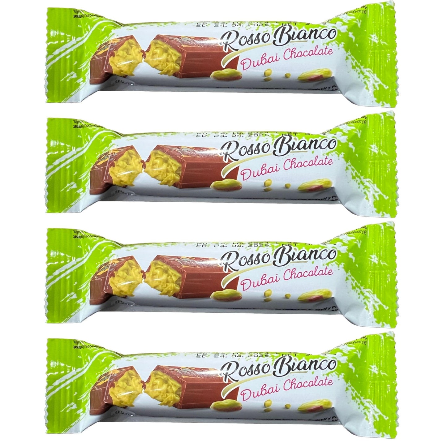ROSSO BIANCO DUBAI CHOCOLATE | Baton z kremem pistacjowym i kawałkami pistacji 35g