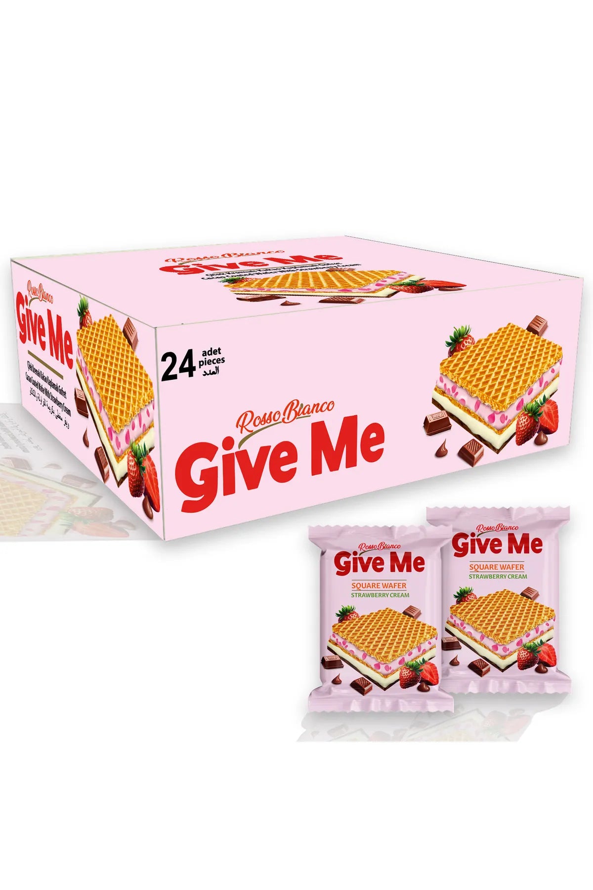 ROSSO BIANCO GIVE ME SQUARE WAFER STRAWBERRY CREAM | Wafelek z kremem truskawkowym i mlecznym 30 g