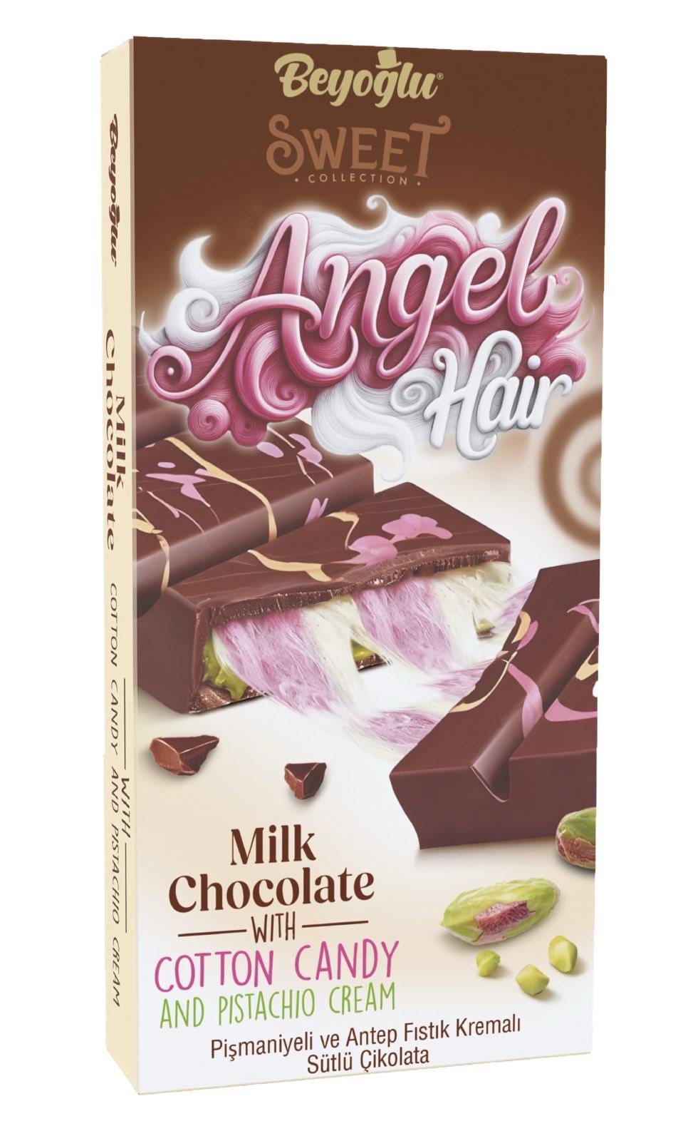 BEYOGLU ANGEL HAIR CHOCOLATE | Mleczna czekolada z turecką watą cukrową i kremem pistacjowym 80g