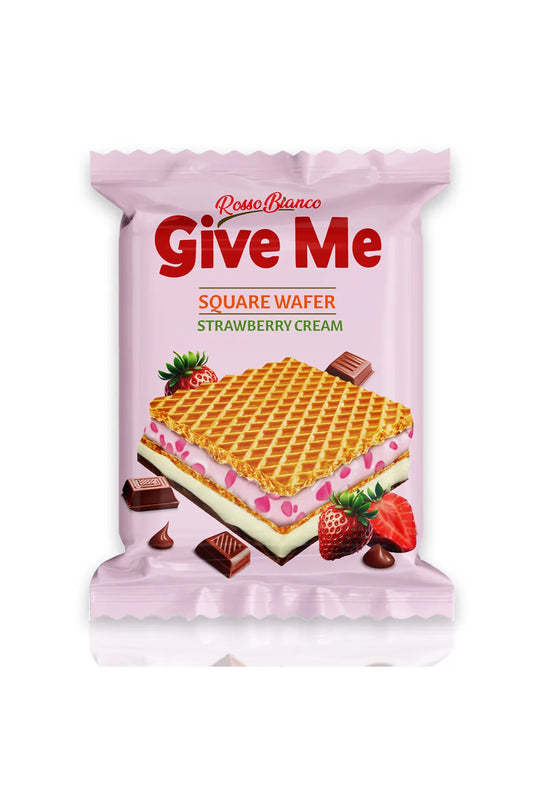 ROSSO BIANCO GIVE ME SQUARE WAFER STRAWBERRY CREAM | Wafelek z kremem truskawkowym i mlecznym 30 g