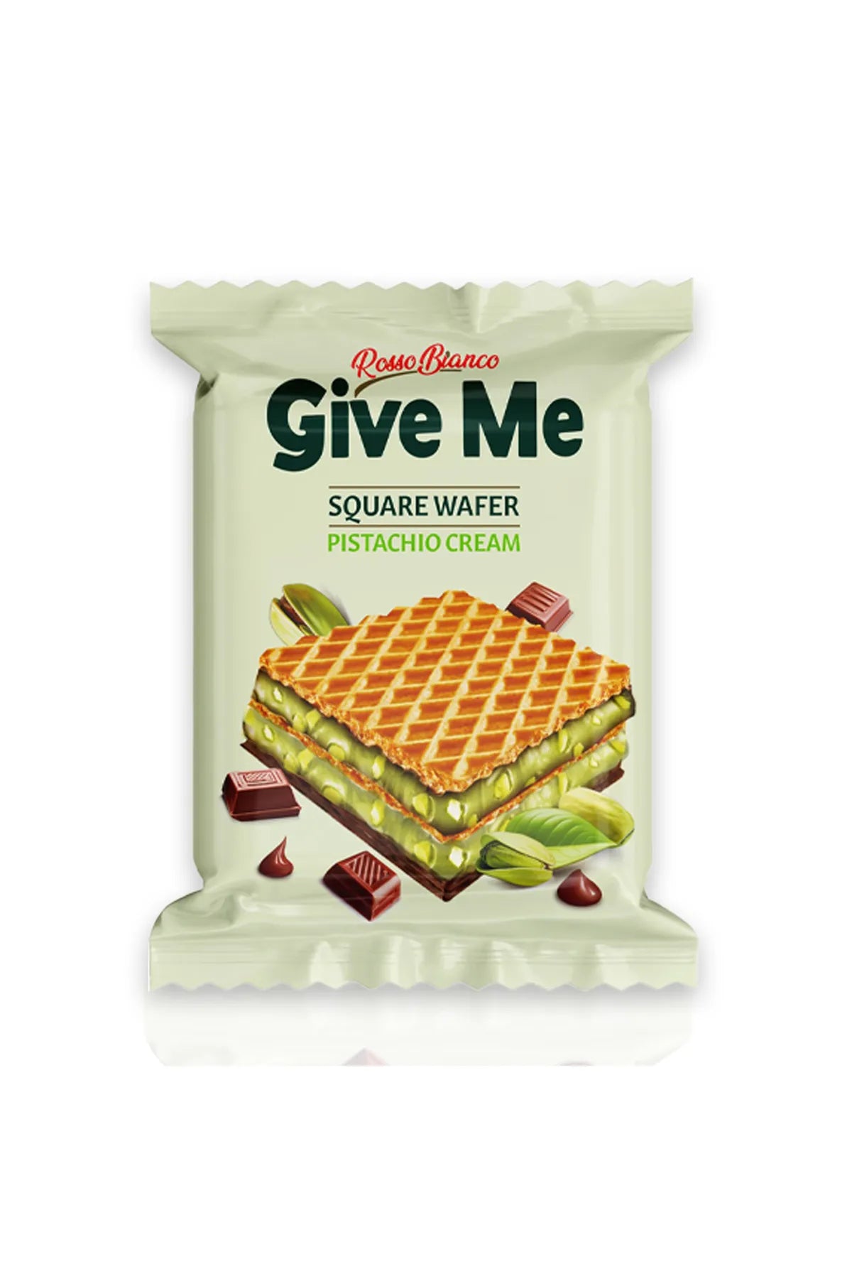 ROSSO BIANCO GIVE ME SQUARE WAFER PISTACHIO CREAM | Wafelek z kremem pistacjowym i polewą czekoladową 30 g
