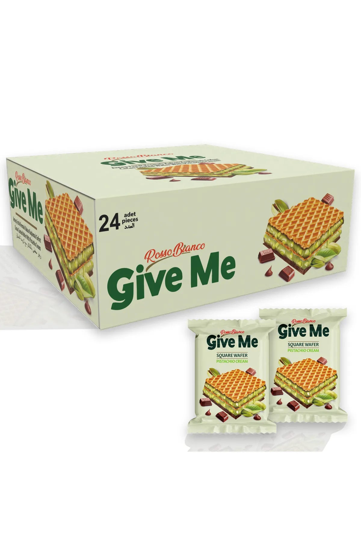 ROSSO BIANCO GIVE ME SQUARE WAFER PISTACHIO CREAM | Wafelek z kremem pistacjowym i polewą czekoladową 30 g