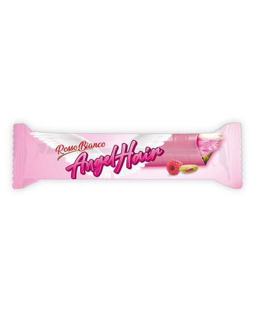 ROSSO BIANCO RASPBERRY ANGEL HAIR | Baton z watą cukrową, kremem pistacjowym i białą czekoladą o smaku malinowym 40g