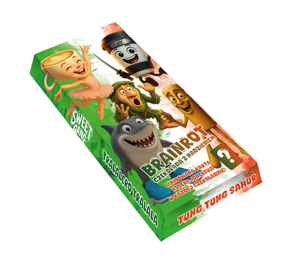 Brainrot Chocolate – Czekolada mleczna z turecką watą cukrową i kremem pistacjowym, 85 g | Sweet Gang