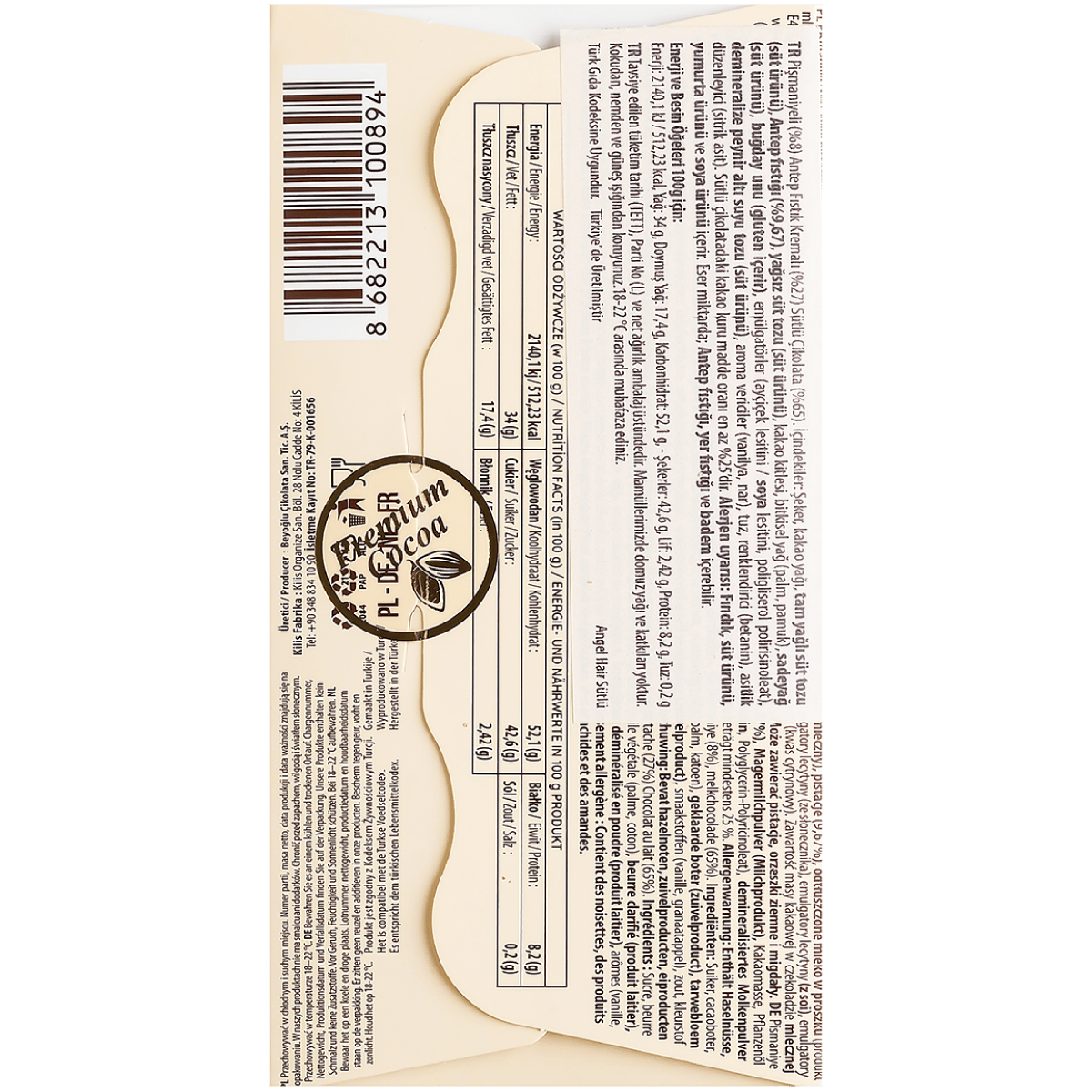 BEYOGLU ANGEL HAIR CHOCOLATE | Mleczna czekolada z turecką watą cukrową i kremem pistacjowym 80g