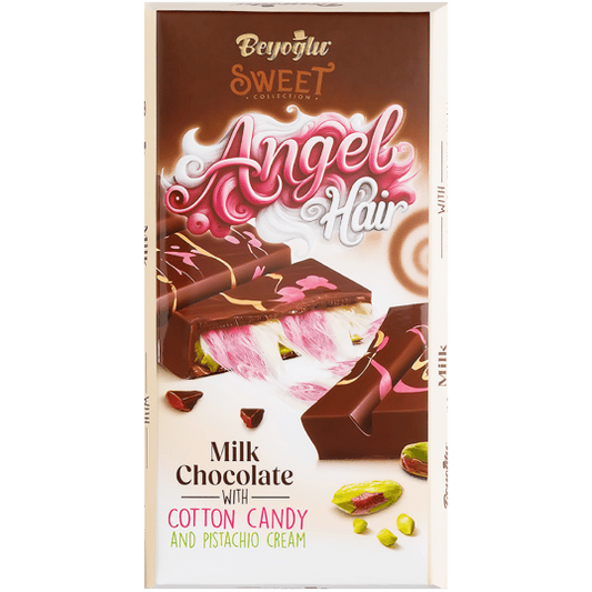 BEYOGLU ANGEL HAIR CHOCOLATE | Mleczna czekolada z turecką watą cukrową i kremem pistacjowym 80g