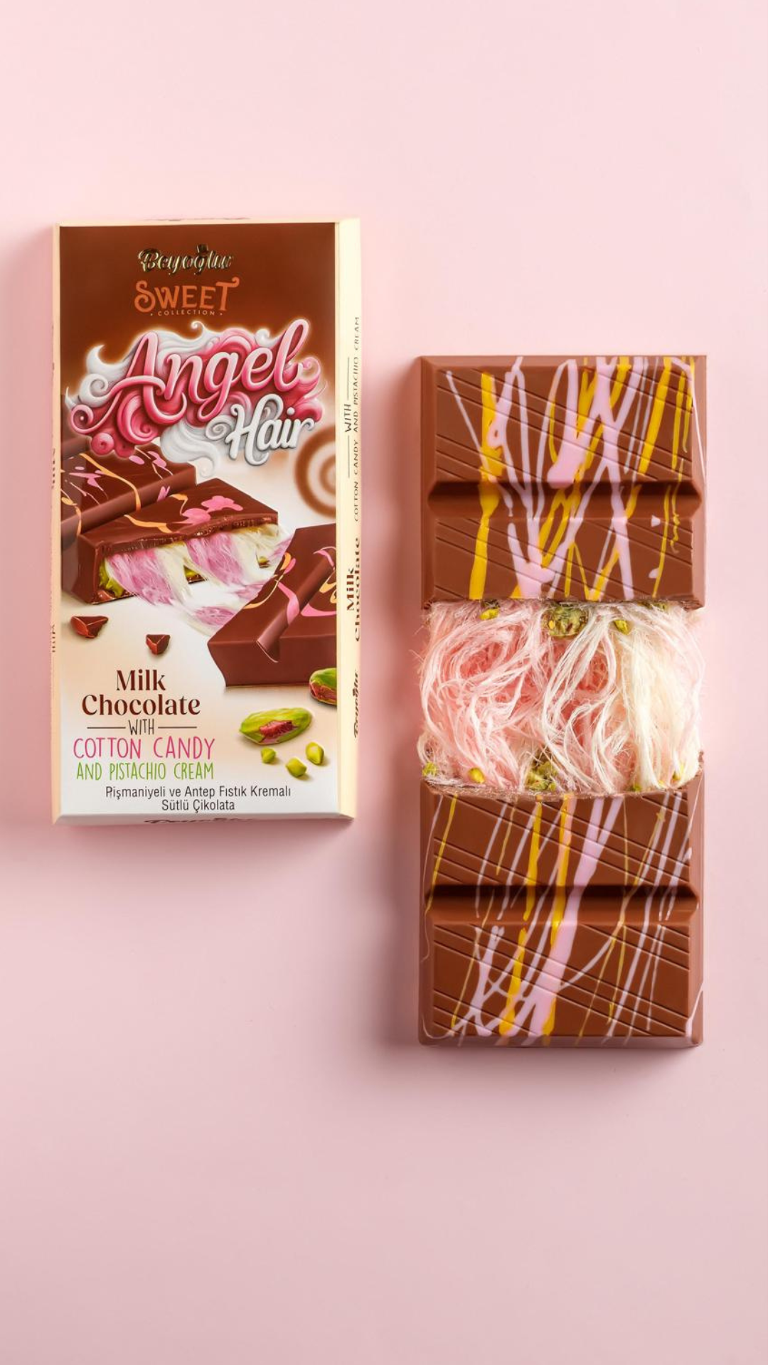 BEYOGLU ANGEL HAIR CHOCOLATE | Mleczna czekolada z turecką watą cukrową i kremem pistacjowym 80g
